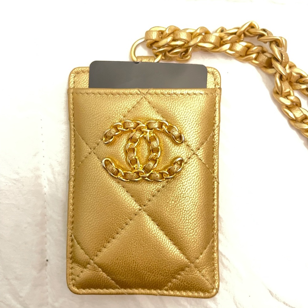 Limited Edition Chanel No.19 card holder on chain